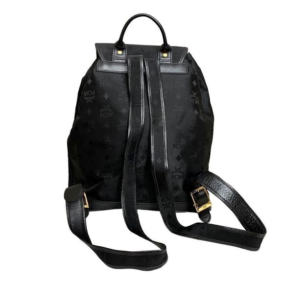 MCM Nylon Leather Backpack Black 💼 Y0130 - Picture 4 of 16